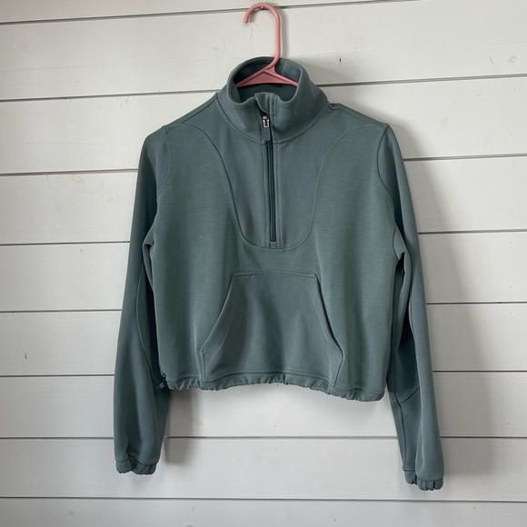 Lululemon brushed softstreme half zip jacket green jasper women's size 2